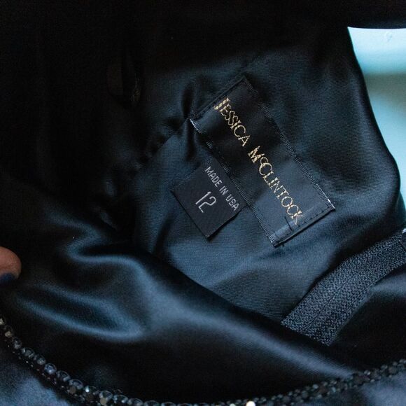 Jessica McClintock Vintage Y2K Black Beaded Halter Fitted Formal Gown Size 12 - Picture 4 of 13